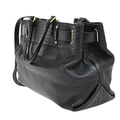 Salvatore Ferragamo Double Gancini Side Buckle Tote Leather, BLACK, LEATHER, Tote bag