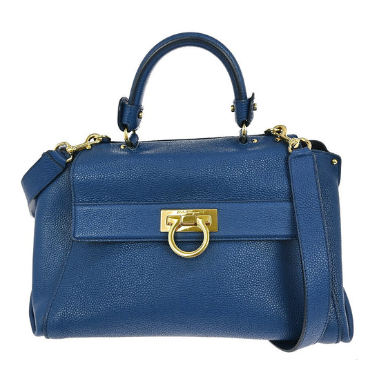 Salvatore Ferragamo Sofia Satchel Leather, BLUE, LEATHER, Handbag