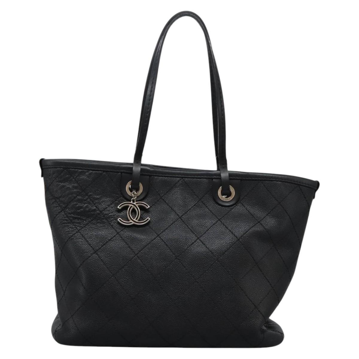 Chanel Fever Tote Quilted Caviar, BLACK, LEATHER, Tote bag