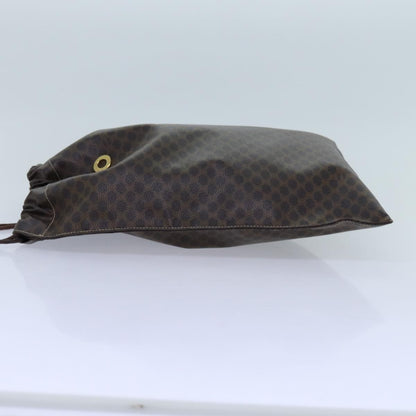 Celine Triomphe Drawstring Bucket Bag Raffia with Leather, BROWN, PVC, Shoulder bag