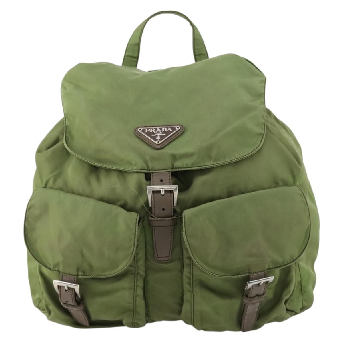 Prada Double Front Pocket Backpack Tessuto, KHAKI, NYLON, Backpack