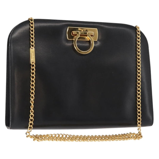 Salvatore Ferragamo Vintage Gancini Chain Shoulder Bag Leather, BLACK, LEATHER, Shoulder bag