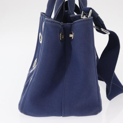 Prada Canapa Convertible Tote Grommet Embellished Canvas, BLUE, CANVAS, Tote bag