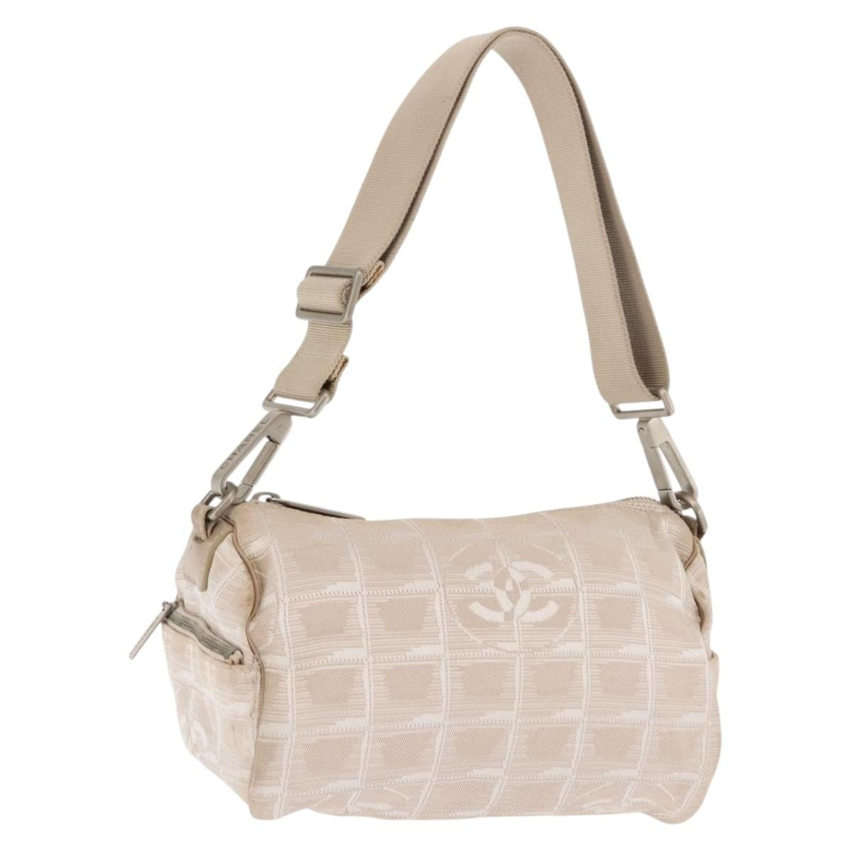 Chanel Travel Line Barrel Bag Nylon, BEIGE, NYLON, Shoulder bag
