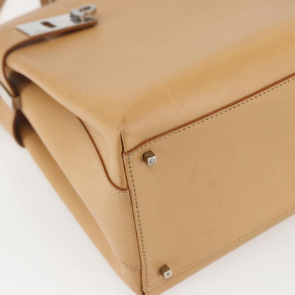 Salvatore Ferragamo Double Gancini Side Buckle Tote Leather, BEIGE, LEATHER, Handbag