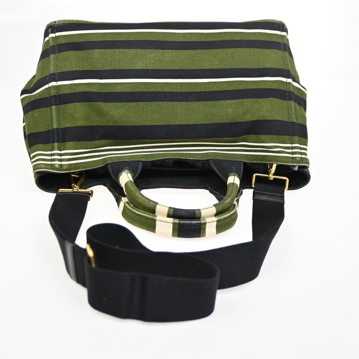 Prada Canapa Open Tote Canvas, GREEN, CANVAS, Handbag