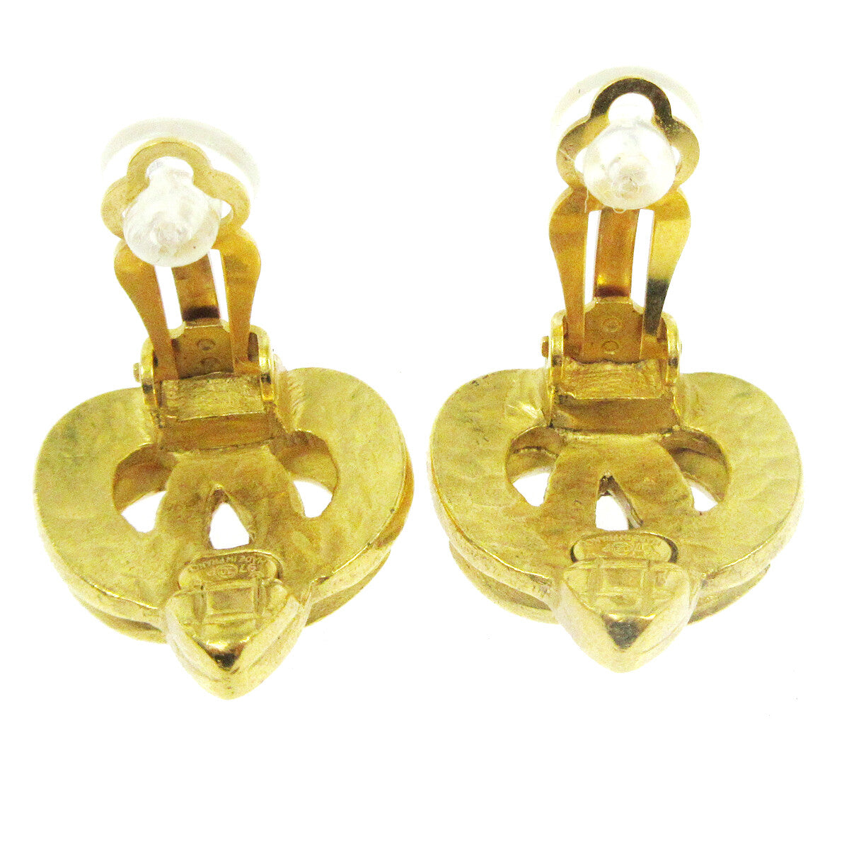 Chanel Vintage CC Heart Clip-On Earrings Metal, GOLD, GOLD, Earrings