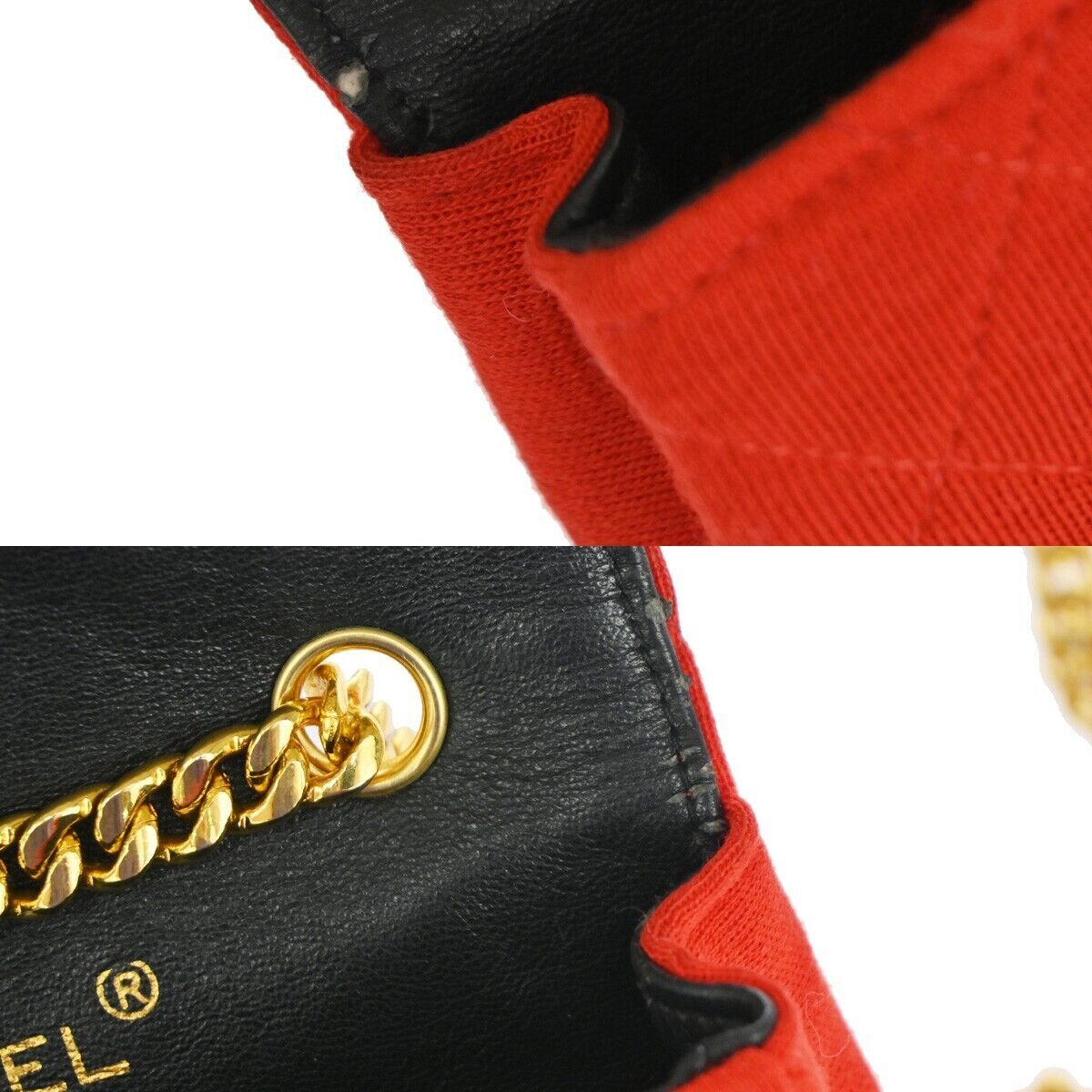 Chanel Vintage Clutch Pleated Leather, RED, CANVAS, Shoulder bag