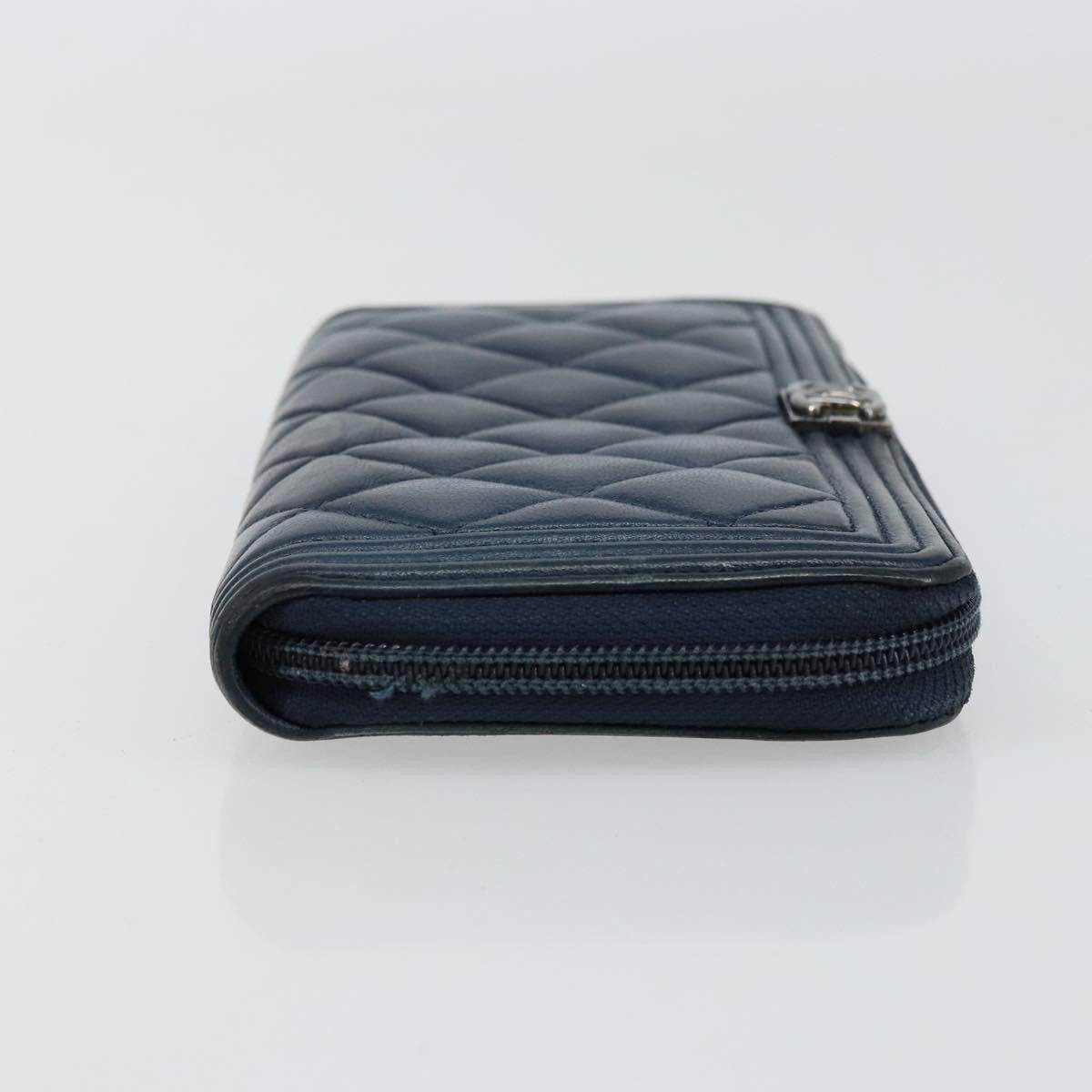 Chanel Boy Yen Wallet Quilted Lambskin, NAVY, LEATHER, Wallets