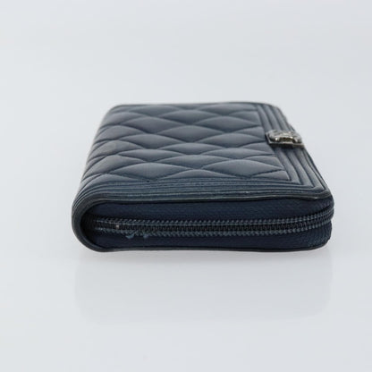 Chanel Boy Yen Wallet Quilted Lambskin, NAVY, LEATHER, Wallets