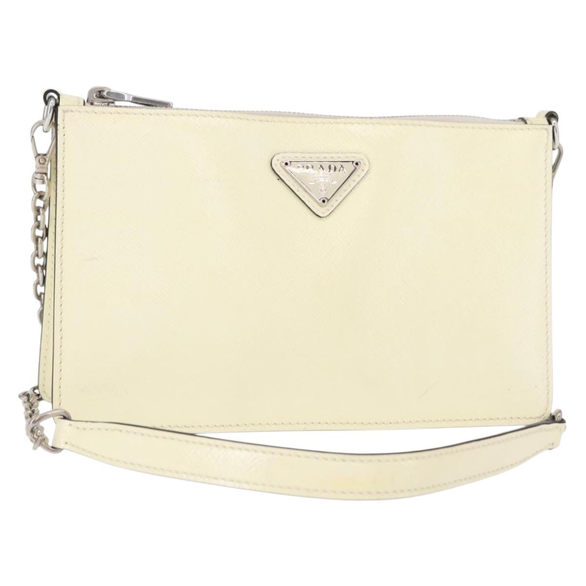 Prada Chain Crossbody Bag Vernice Saffiano Leather, WHITE, LEATHER, Shoulder bag
