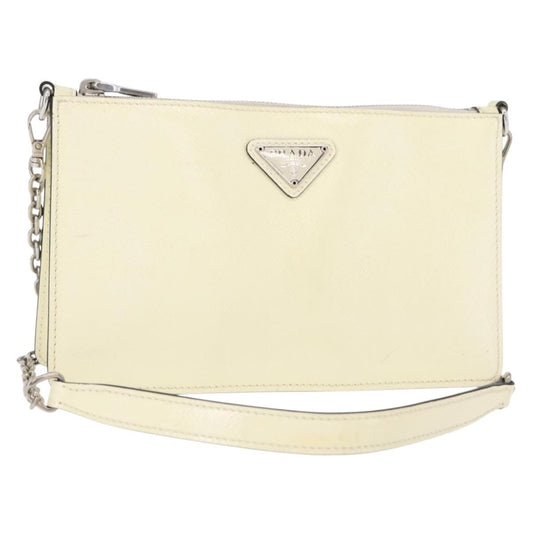 Prada Chain Crossbody Bag Vernice Saffiano Leather, WHITE, LEATHER, Shoulder bag