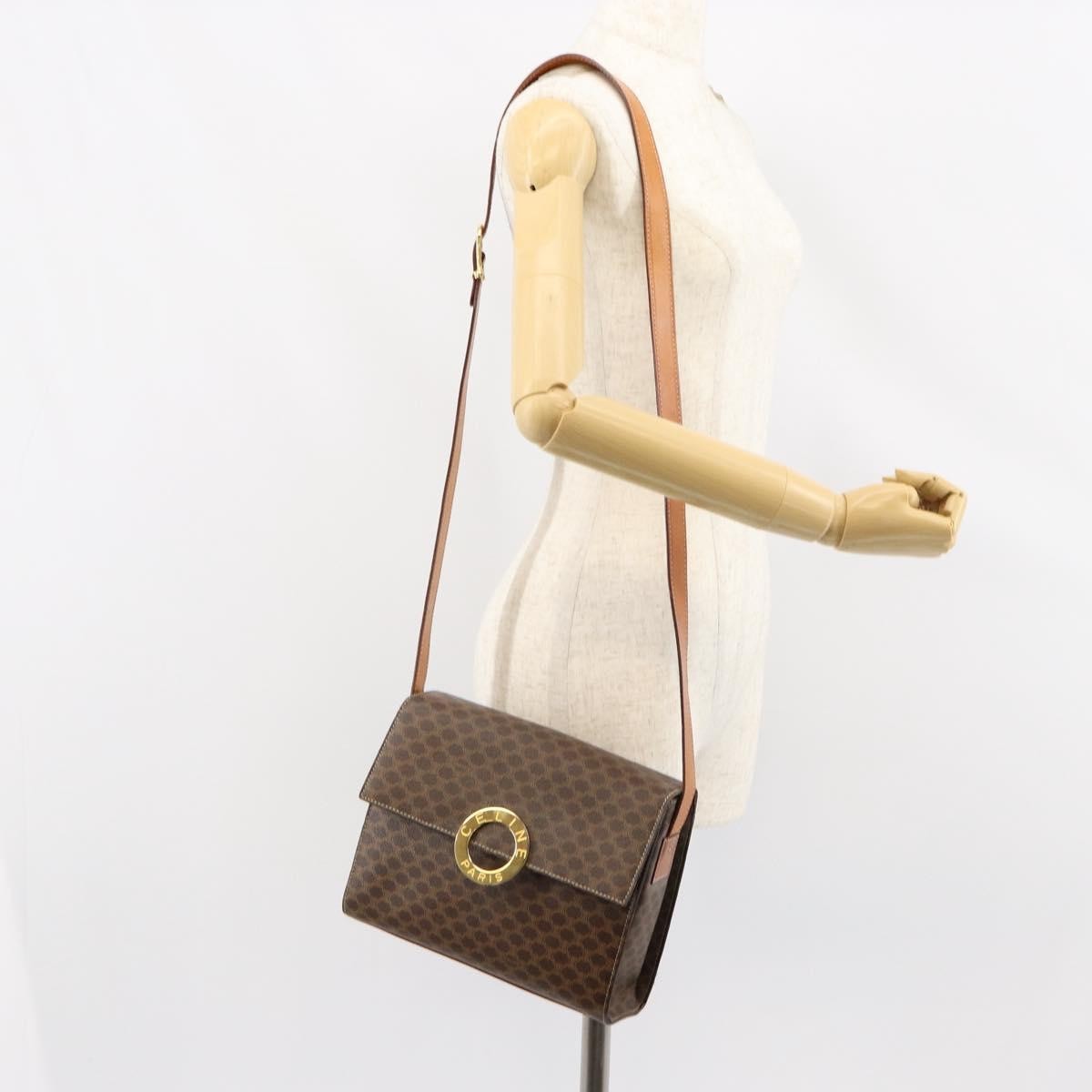 Celine Vintage Macadam Circle Logo Shoulder Bag Canvas and Leather, BROWN, CANVAS, Shoulder bag