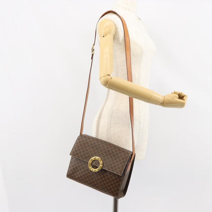 Celine Vintage Macadam Circle Logo Shoulder Bag Canvas and Leather, BROWN, CANVAS, Shoulder bag