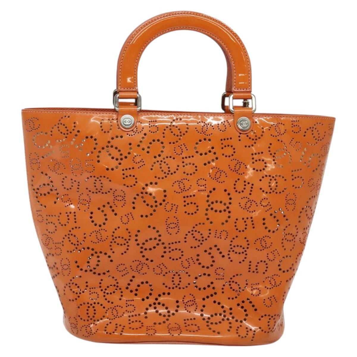 Chanel CC No.5 Shopping Tote Perforated Patent, ORANGE, PATENT_LEATHER, Handbag