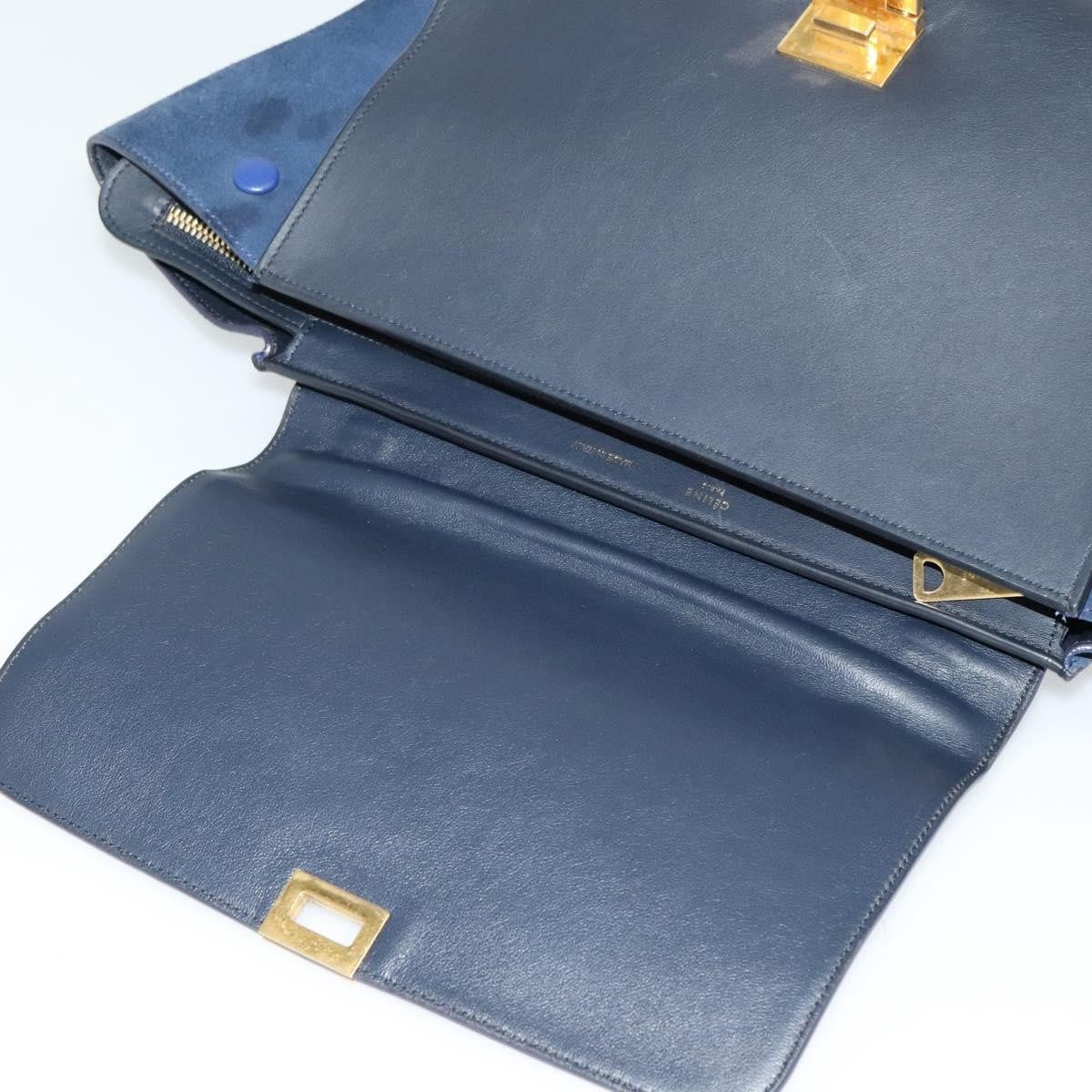 Celine Trapeze Bag Leather with Suede, NAVY, LEATHER, Handbag