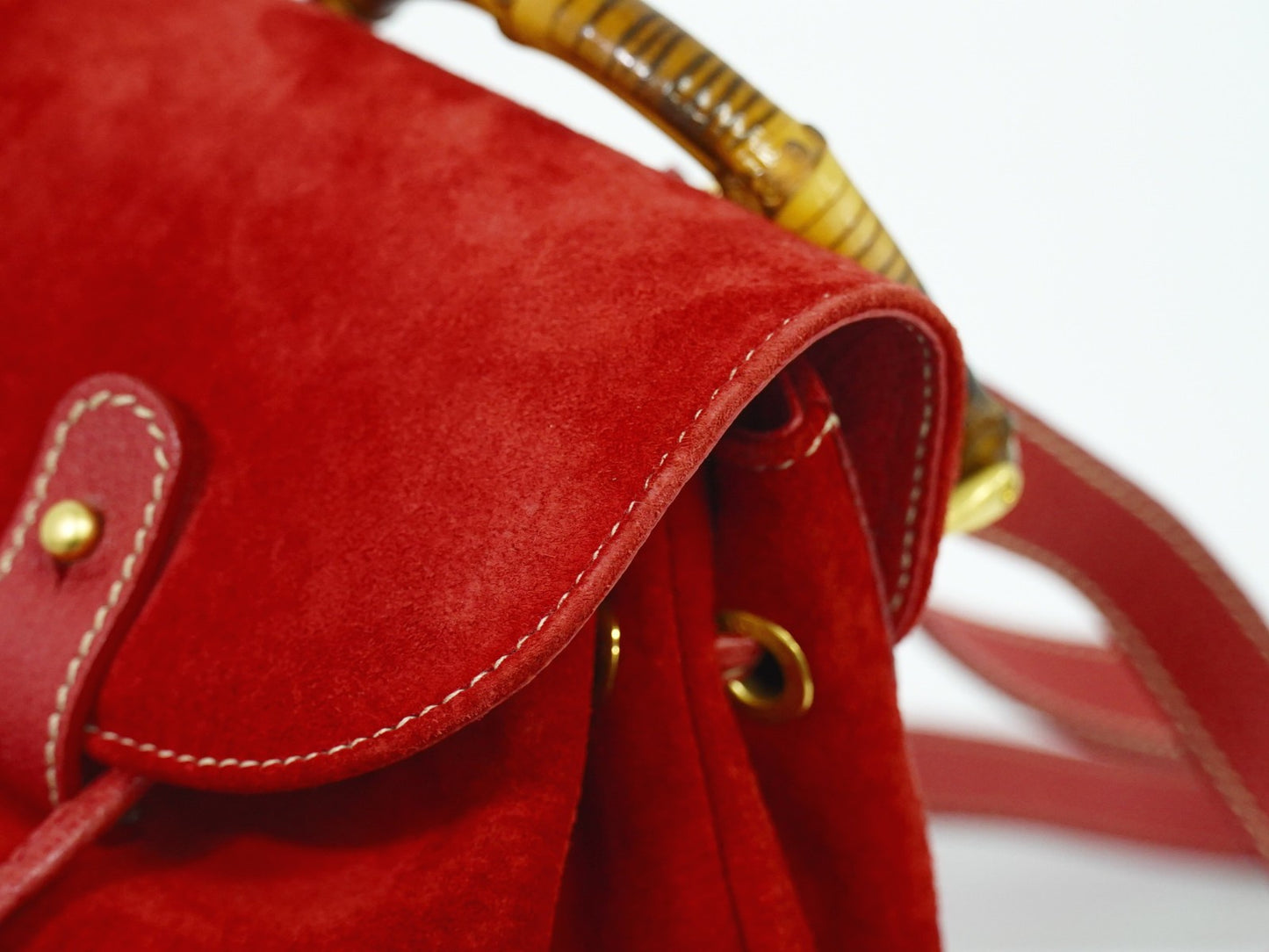 Gucci Vintage Bamboo Backpack Suede, RED, SUEDE, Backpack