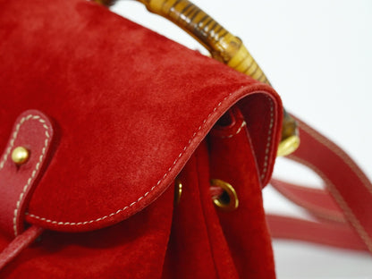 Gucci Vintage Bamboo Backpack Suede, RED, SUEDE, Backpack