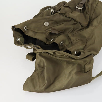 Prada Vela Double Front Pocket Backpack Tessuto with Saffiano Leather, KHAKI, NYLON, Backpack