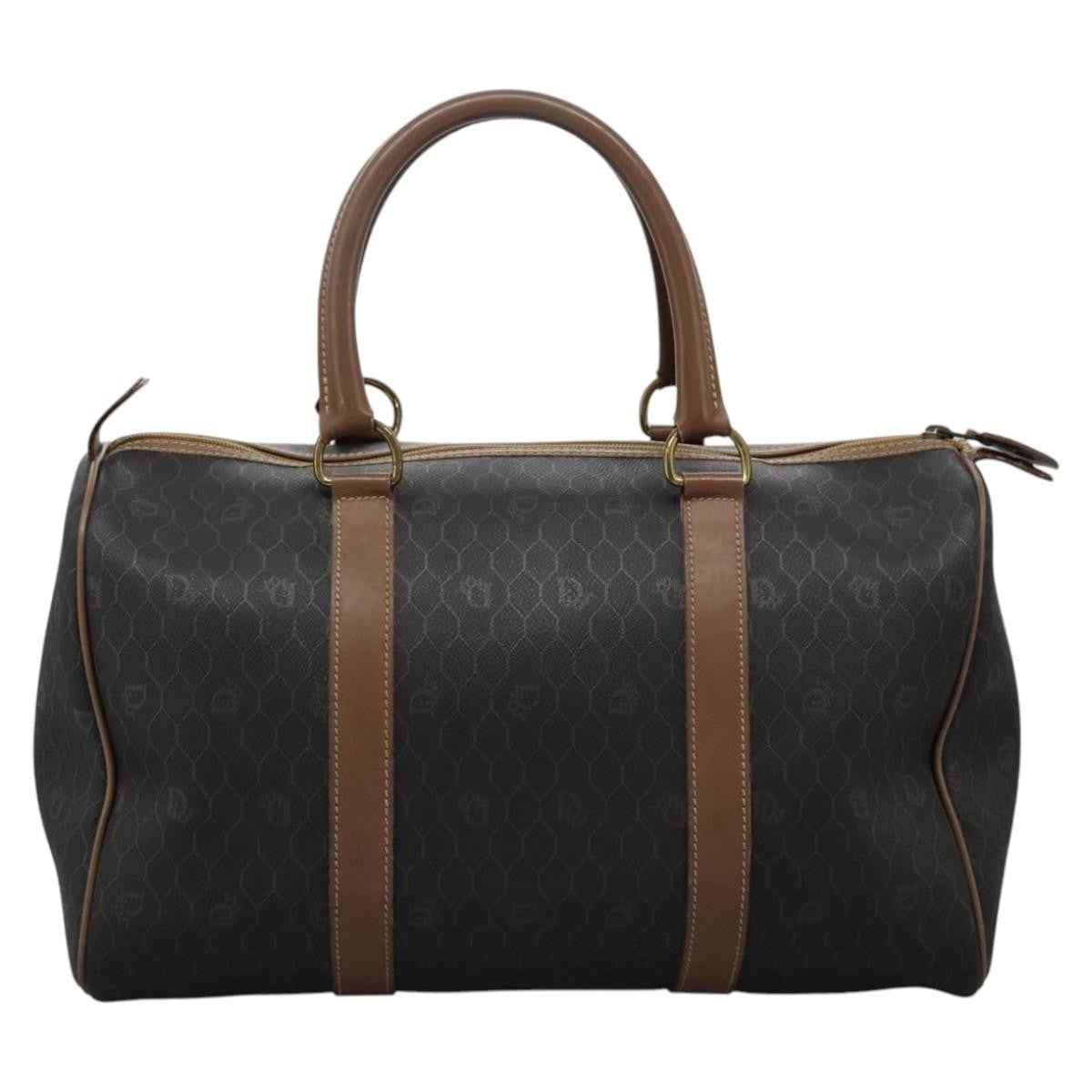 Christian Dior Vintage Honeycomb Handbag Canvas Leather, BLACK, CANVAS, Handbag