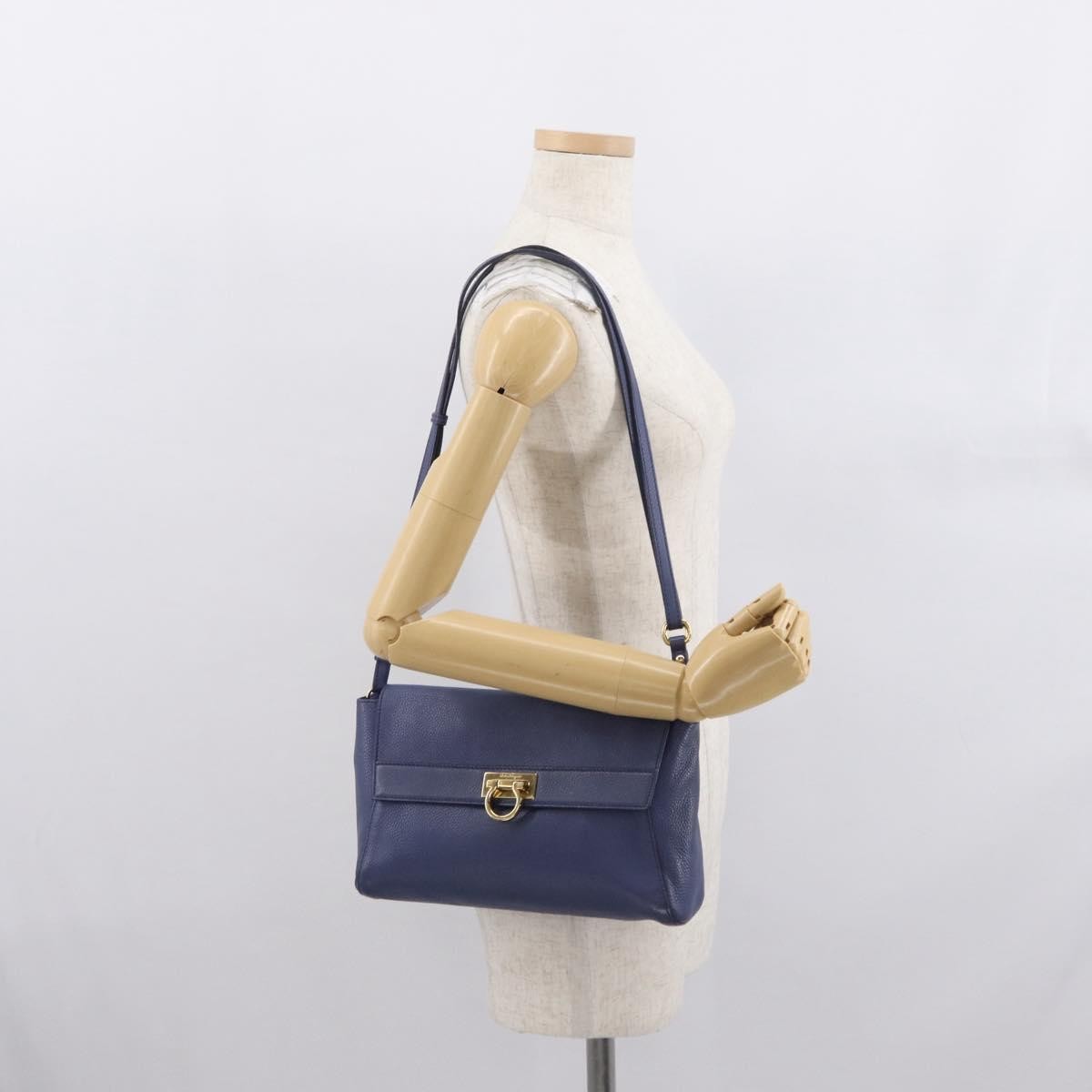 Salvatore Ferragamo Abbey Shoulder Bag Leather, NAVY, LEATHER, Shoulder bag