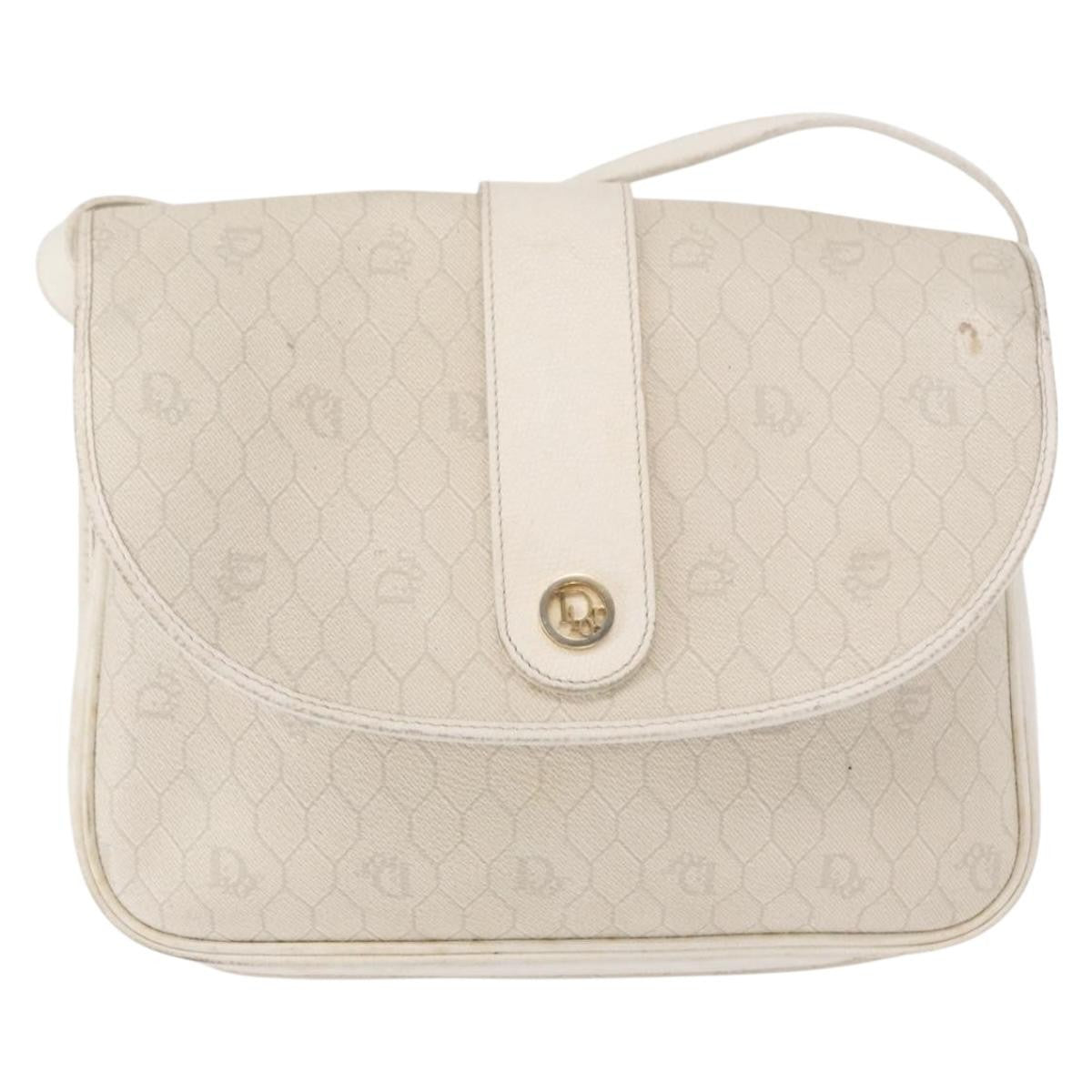 Christian Dior Vintage Honeycomb Flap Crossbody Bag Canvas and Leather, WHITE, CANVAS, Shoulder bag