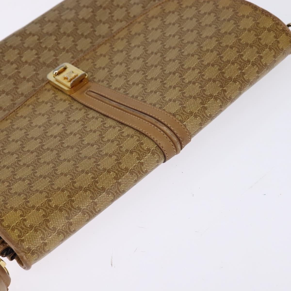 Celine Vintage Macadam Shoulder Bag Canvas and Leather, BEIGE, CANVAS, Shoulder bag