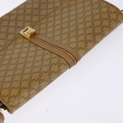 Celine Vintage Macadam Shoulder Bag Canvas and Leather, BEIGE, CANVAS, Shoulder bag