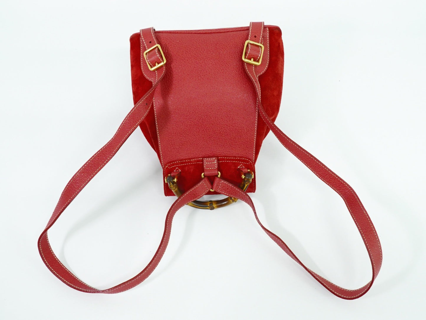 Gucci Vintage Bamboo Backpack Suede, RED, SUEDE, Backpack