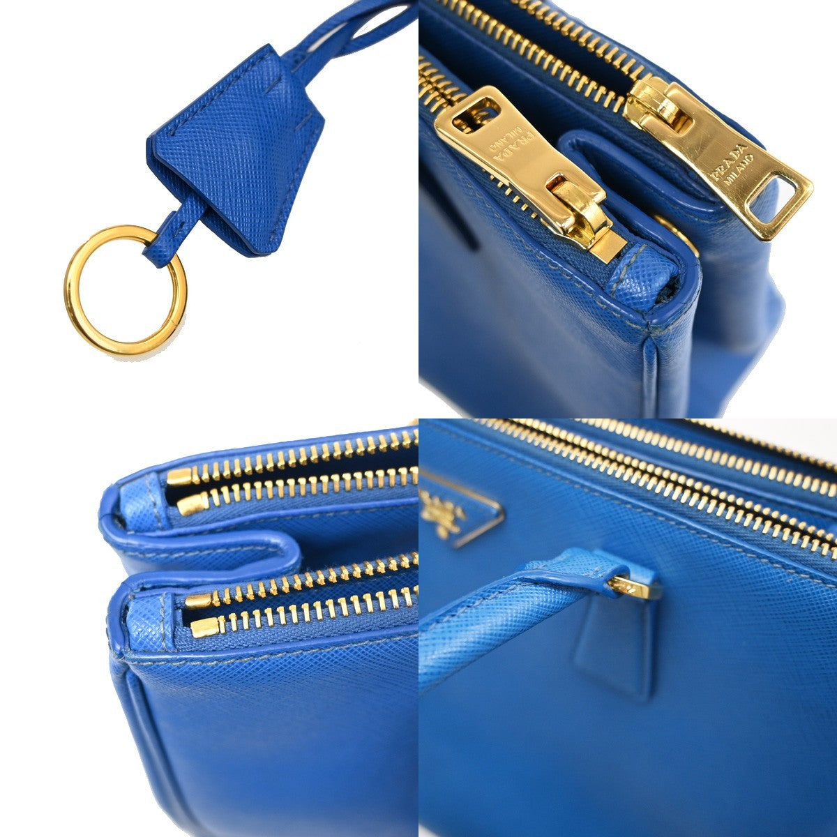 Prada Double Zip Tote Leather, BLUE, LEATHER, Tote bag