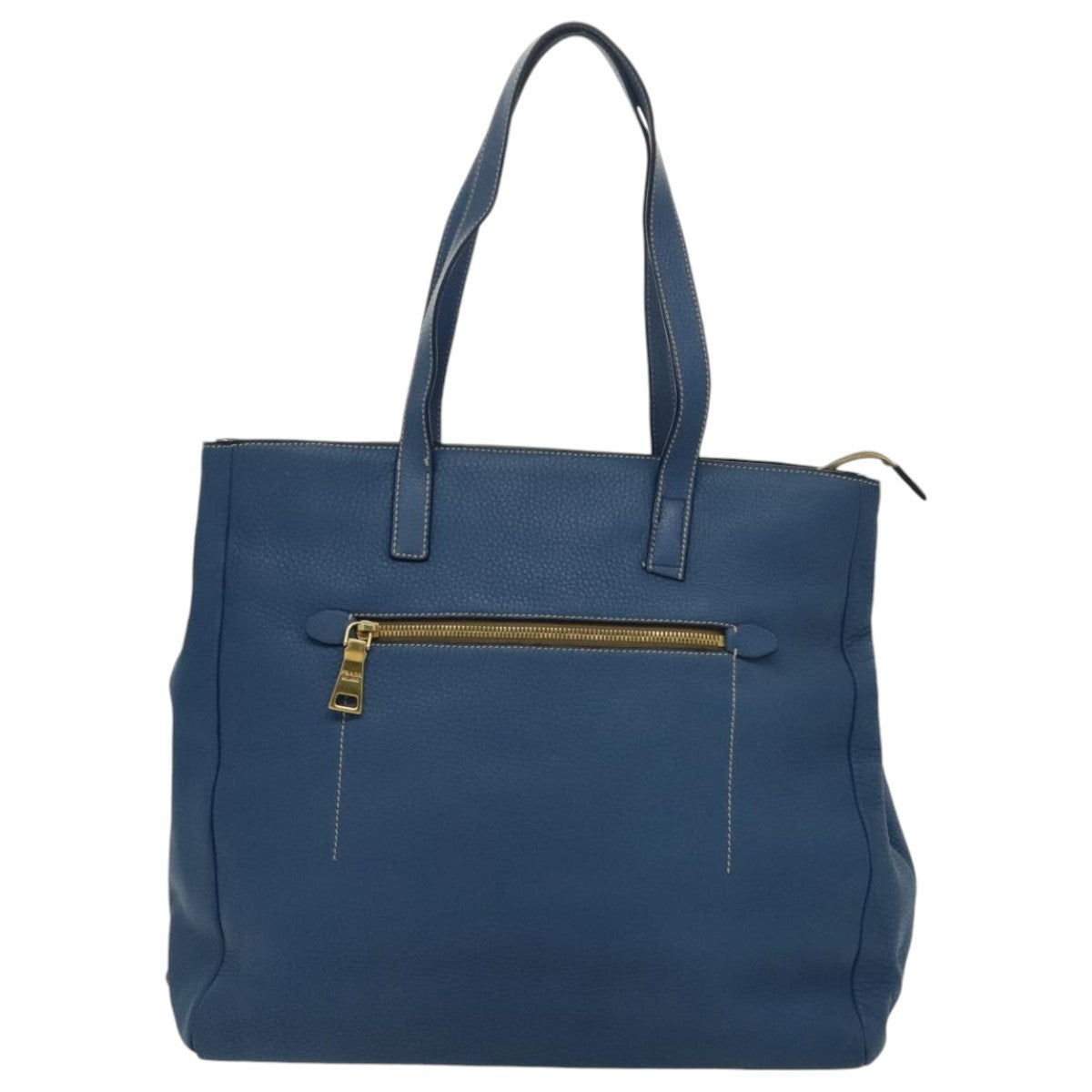Prada Front Pocket Tote Vitello Daino, BLUE, LEATHER, Tote bag