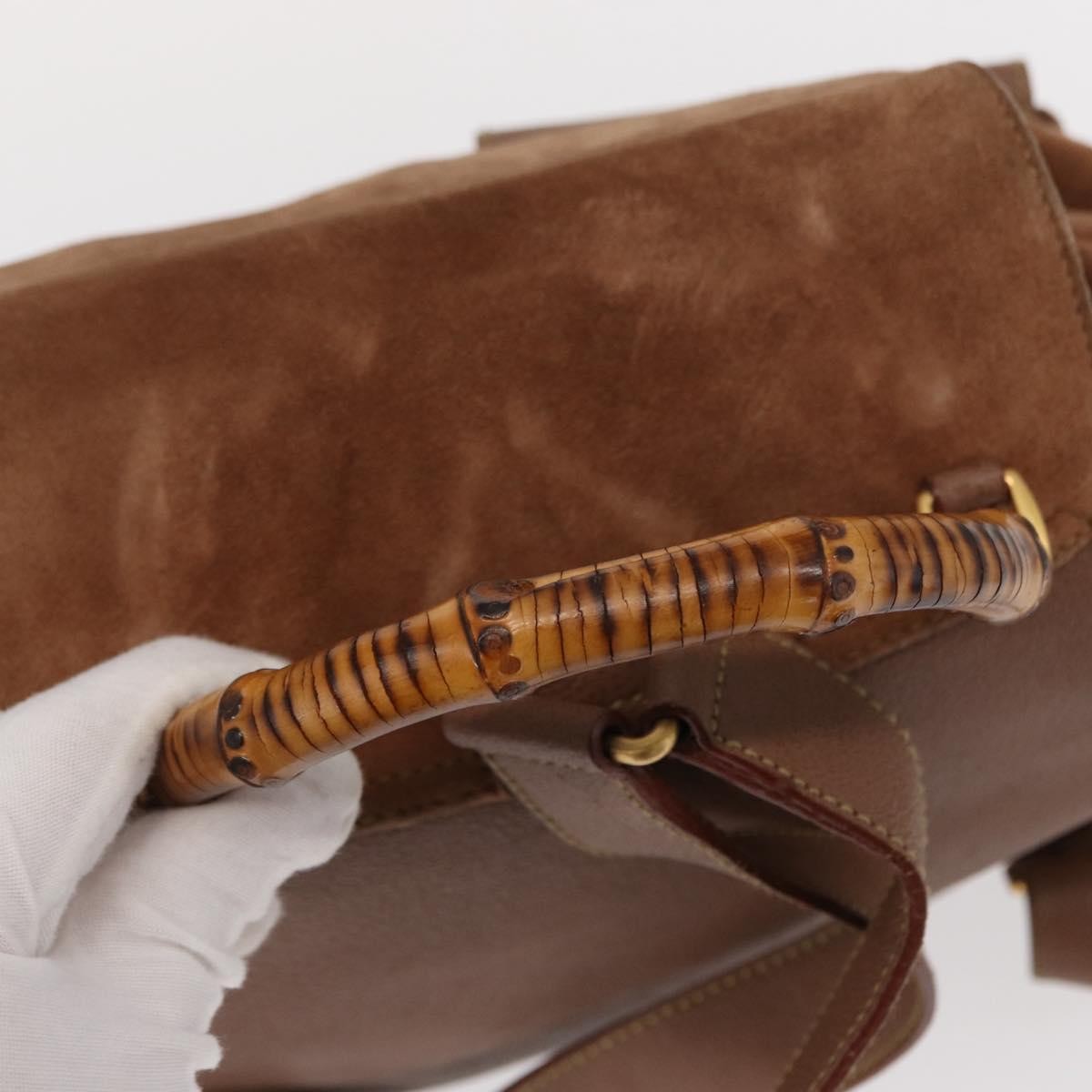 Gucci Vintage Bamboo Backpack Suede, BROWN, SUEDE, Backpack