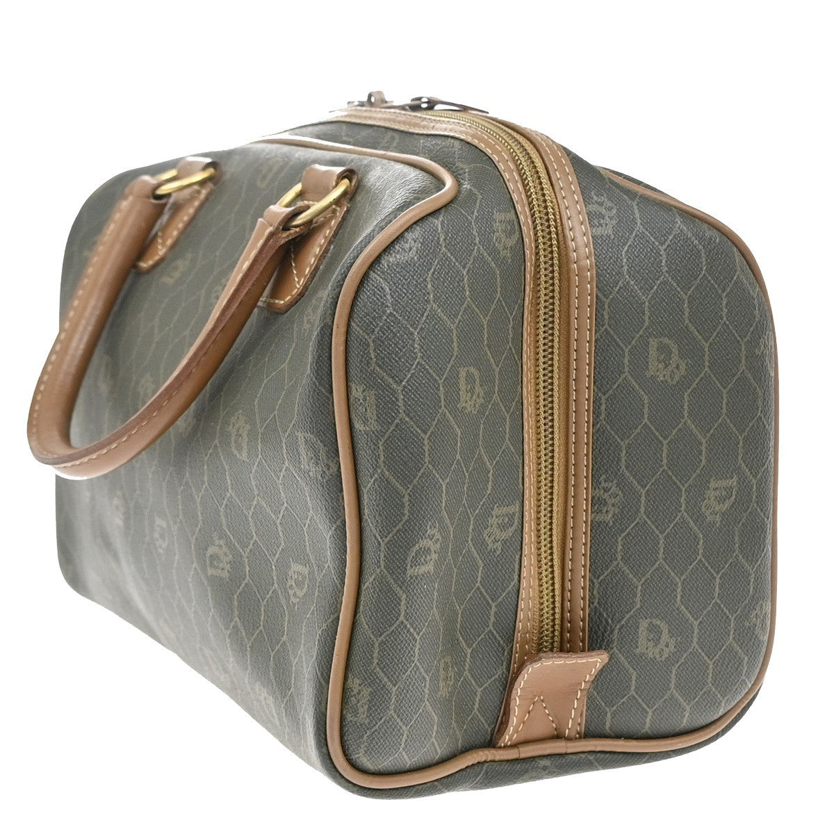 Christian Dior Vintage Honeycomb Handbag Canvas Leather, BROWN, CANVAS, Handbag