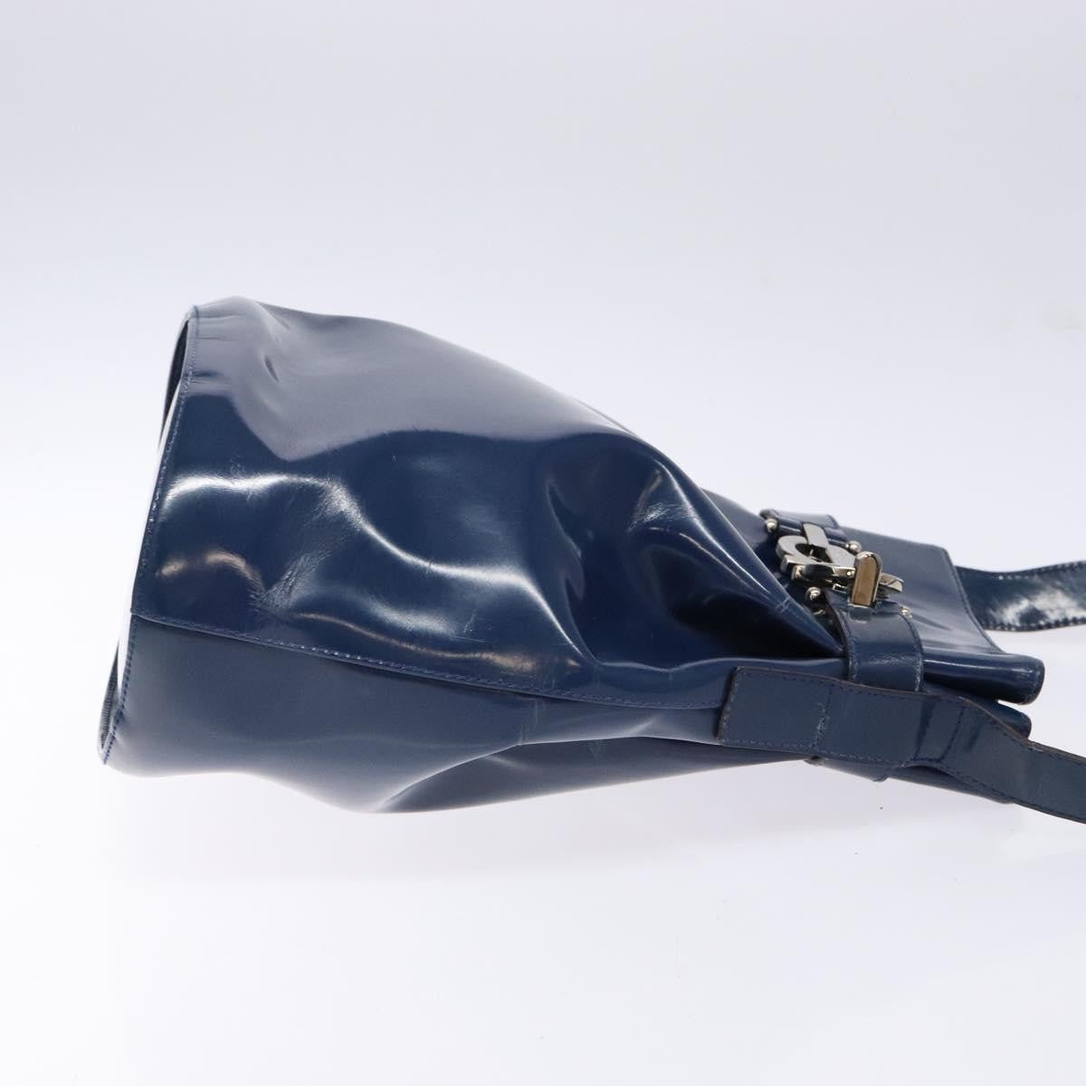Salvatore Ferragamo Vintage Gancini Bucket Bag Patent leather, BLUE, PATENT_LEATHER, Shoulder bag
