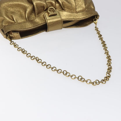 Salvatore Ferragamo Gancini Chain Clutch bag Leather, GOLD, LEATHER, Clutche & pouche