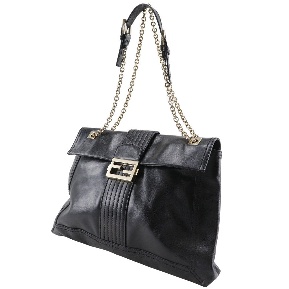 Fendi Maxi Baguette Chain Shoulder Bag Leather, BLACK, LEATHER, Tote bag