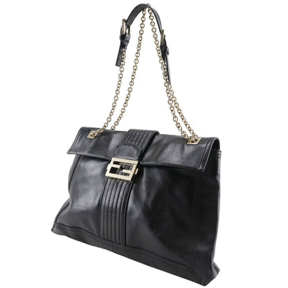 Fendi Maxi Baguette Chain Shoulder Bag Leather, BLACK, LEATHER, Tote bag