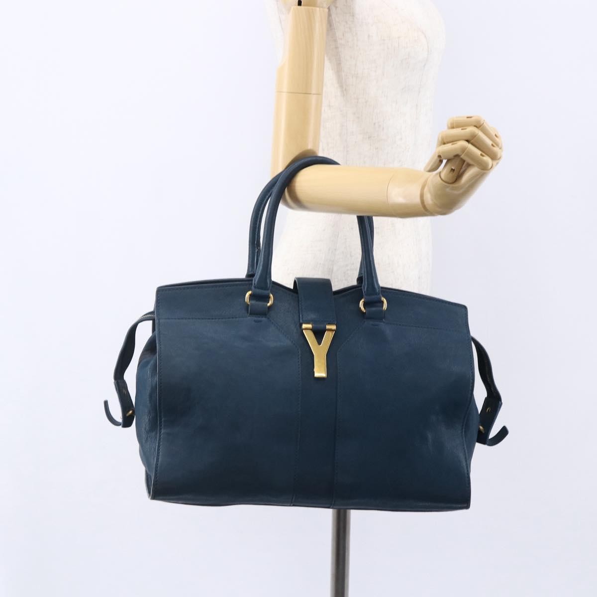 Saint Laurent Chyc Cabas Tote Leather, BLUE, LEATHER, Tote bag