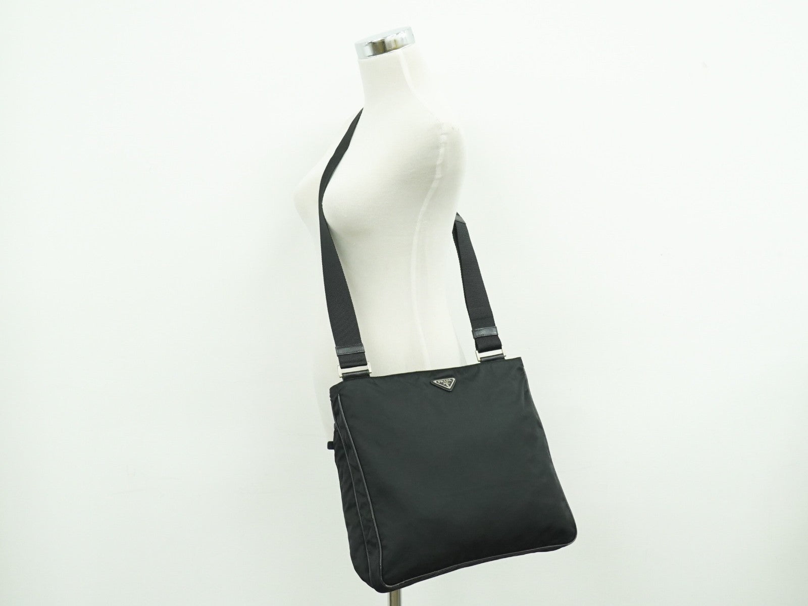 Prada Flat Messenger Bag Tessuto, BLACK, NYLON, Shoulder bag