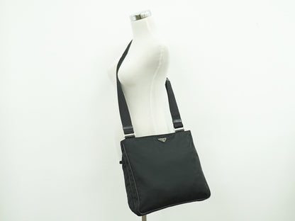 Prada Flat Messenger Bag Tessuto, BLACK, NYLON, Shoulder bag