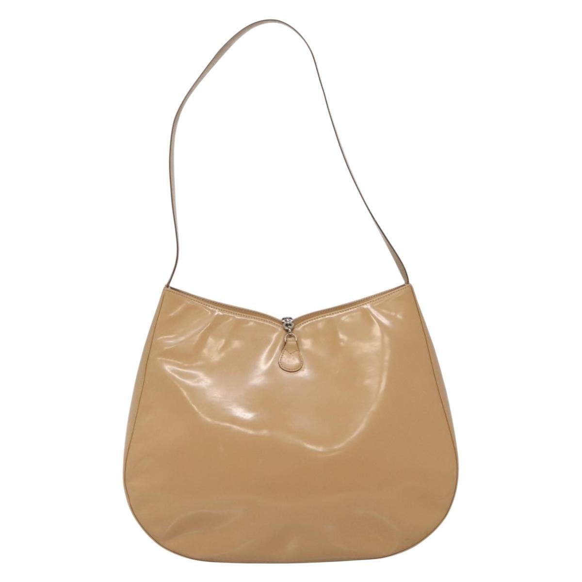 Salvatore Ferragamo Gancini Shoulder Bag Patent Leather, BEIGE, PATENT_LEATHER, Shoulder bag