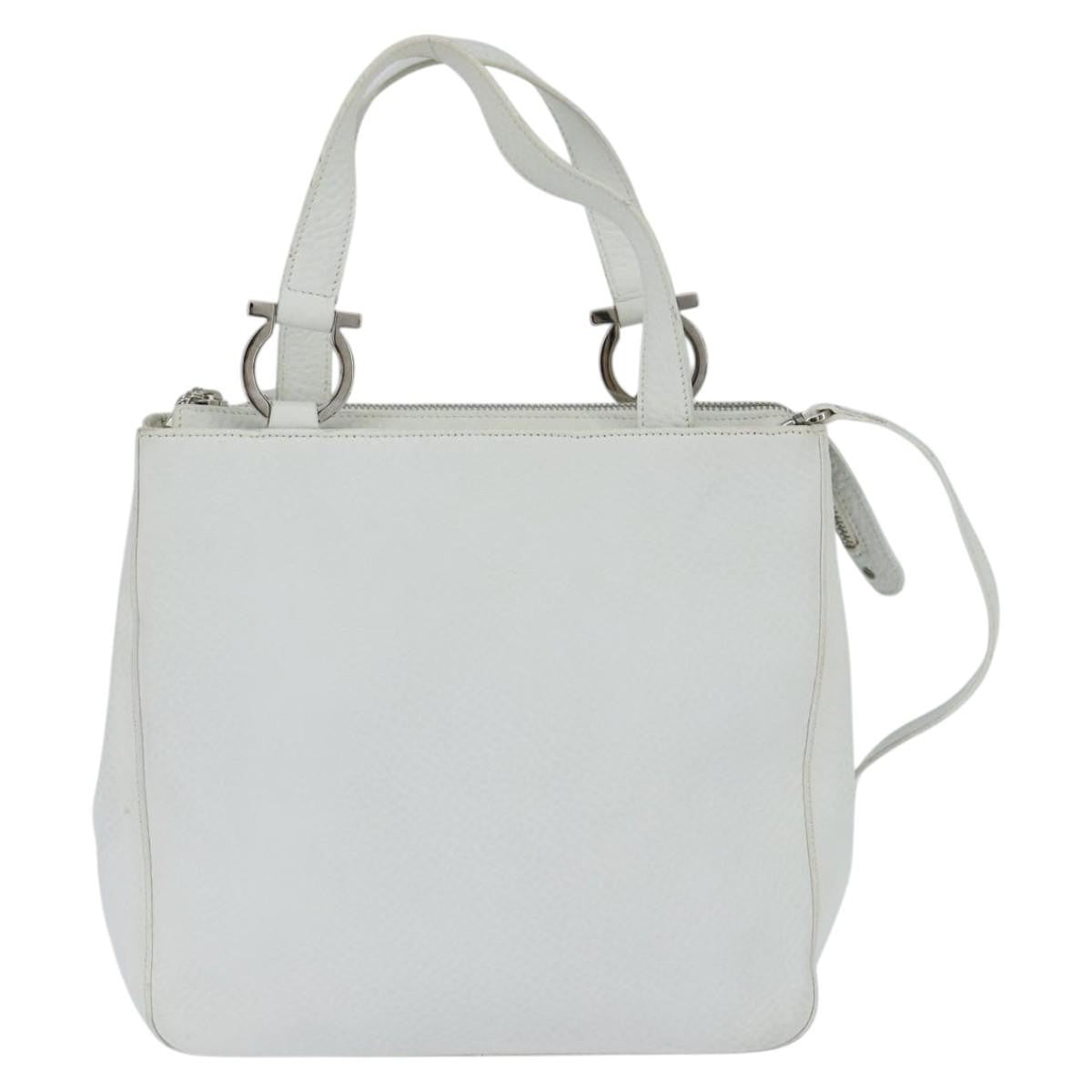Salvatore Ferragamo Gancini handbag Leather, WHITE, LEATHER, Handbag