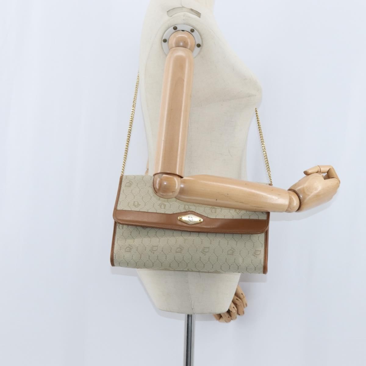 Christian Dior Vintage Honeycomb chain Canvas, BEIGE, CANVAS, Shoulder bag