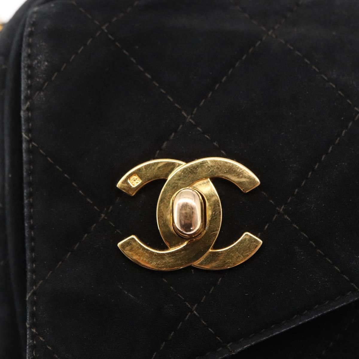 Chanel Vintage Front Pocket Camera Bag Quilted Suede, BLACK, SUEDE, Shoulder bag
