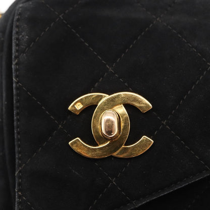 Chanel Vintage Front Pocket Camera Bag Quilted Suede, BLACK, SUEDE, Shoulder bag
