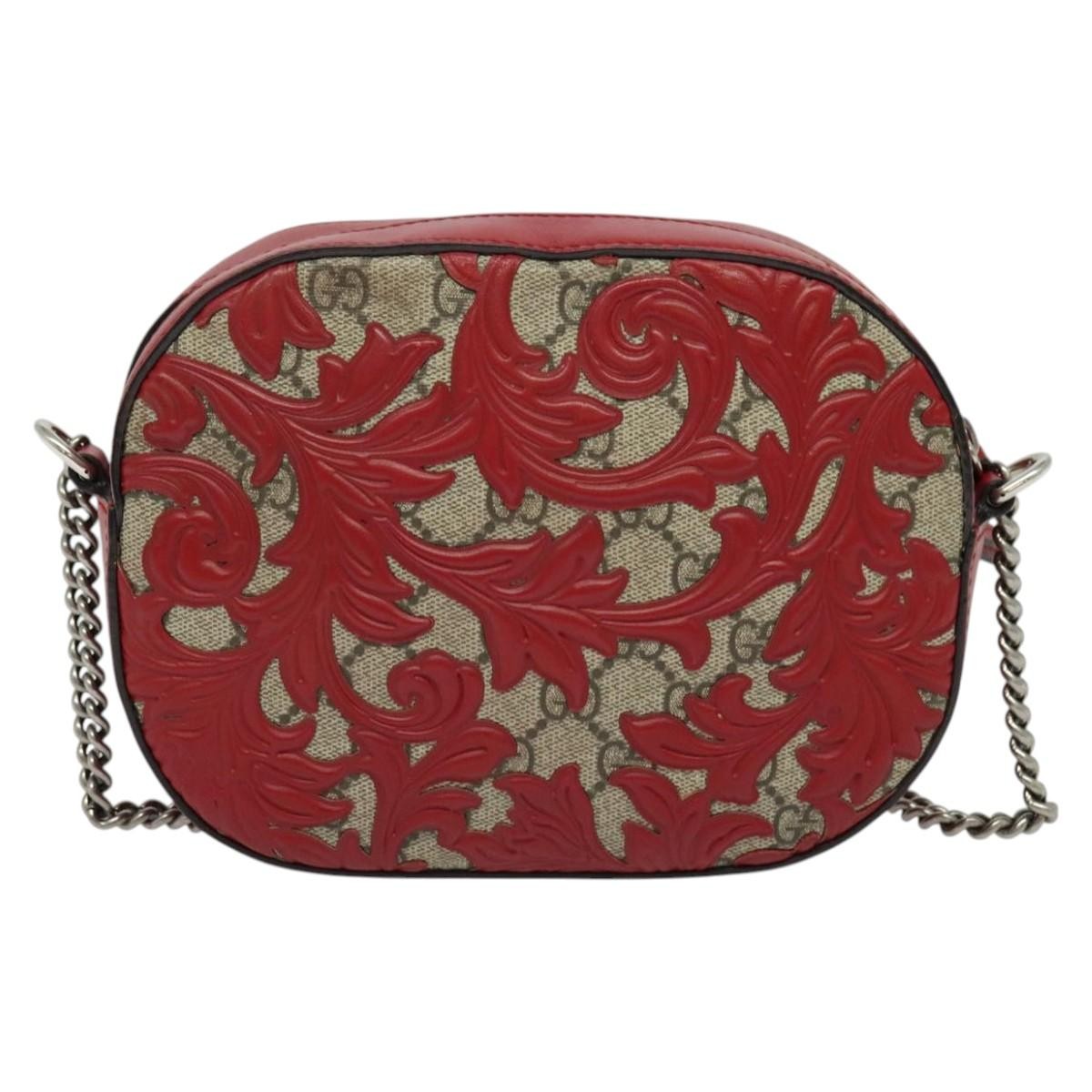 Gucci Chain Crossbody Bag Arabesque GG Coated Canvas with Leather, RED, LEATHER, Shoulder bag