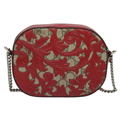 Gucci Chain Crossbody Bag Arabesque GG Coated Canvas with Leather, RED, LEATHER, Shoulder bag