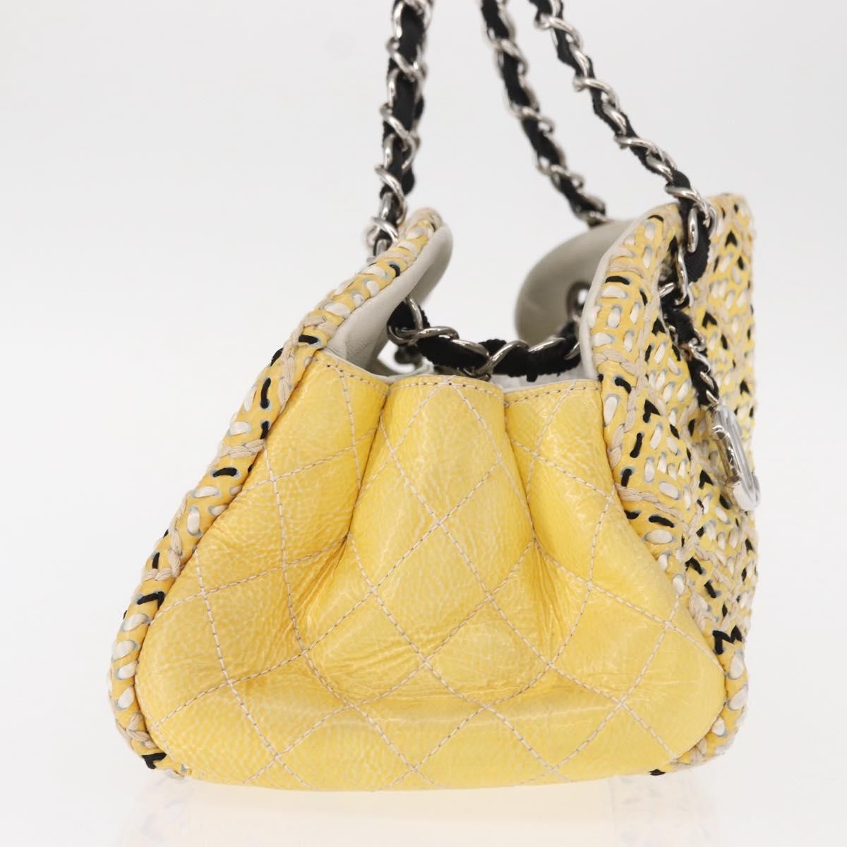 Chanel Just Mademoiselle Bag Woven Stitch Patent, YELLOW, PATENT_LEATHER, Shoulder bag