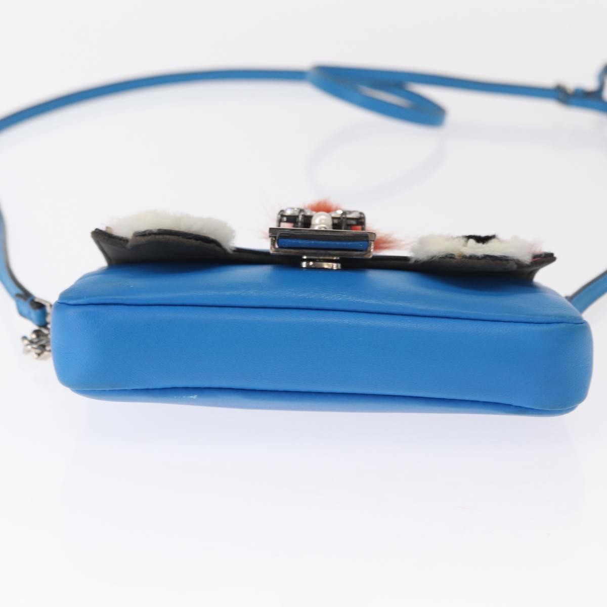 Fendi Monster Baguette Leather and Fur, BLUE, LEATHER, Handbag