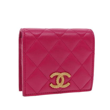 Chanel Textured CC Bifold Wallet Quilted Caviar, PINK, LEATHER, Wallets